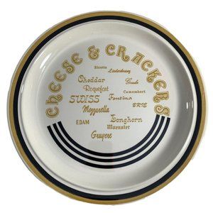 Vintage 1970s Cheese Crackers Spellout 11.5" Plate Tray Platter Retro Black Gold
